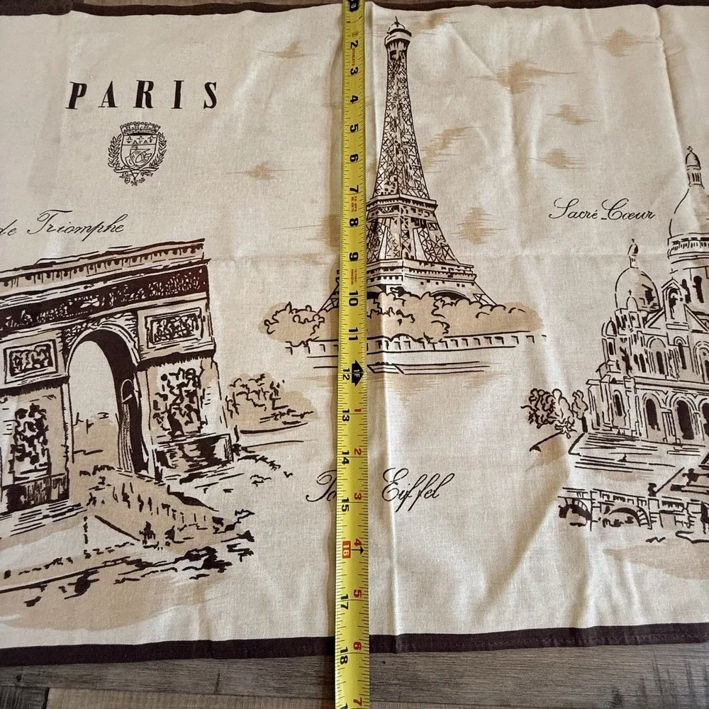 French Themed Tea Towel Brown Cream 20 X 18 France Cotton